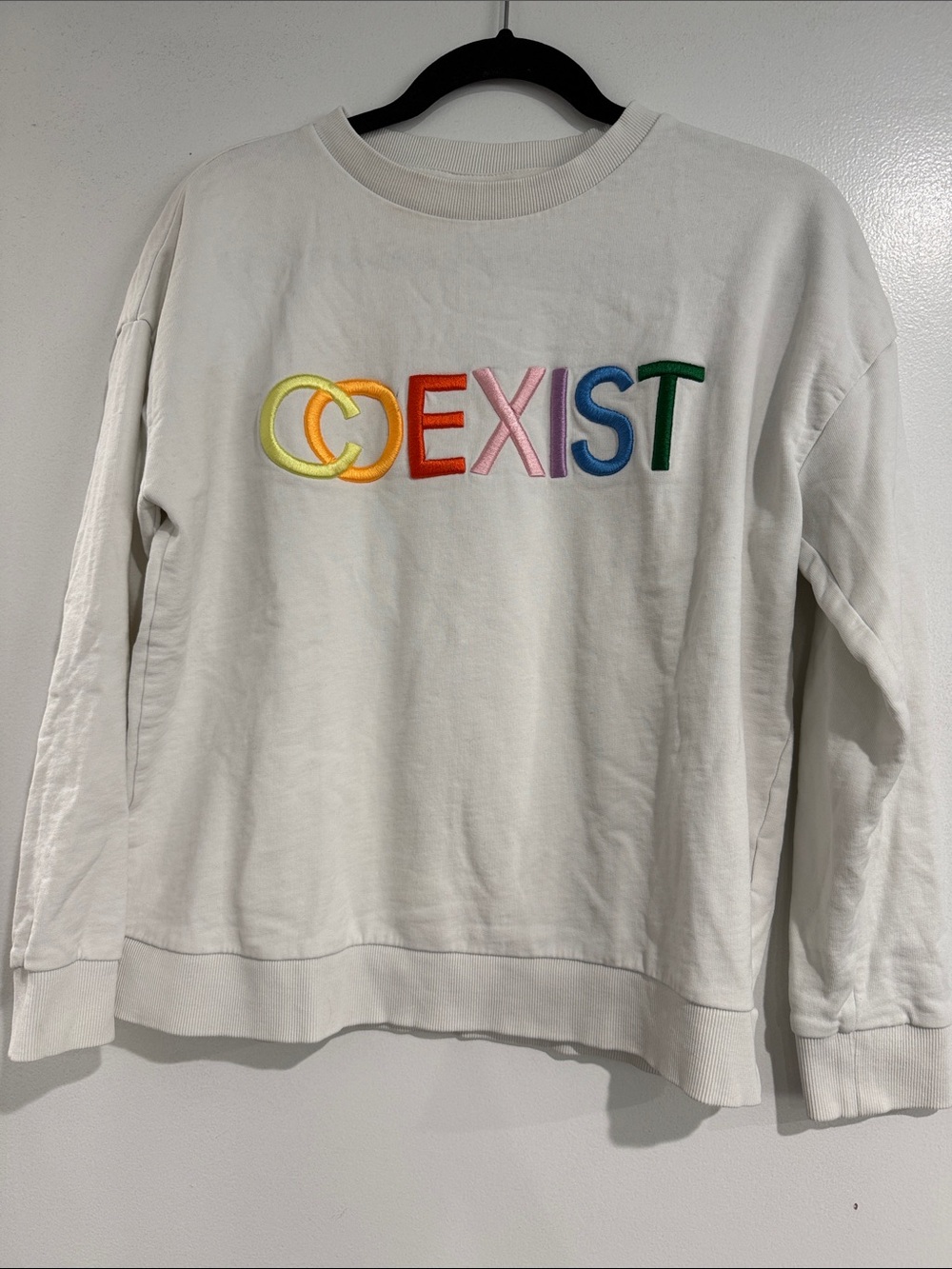 Molo White Sweatshirt with Rainbow 'EXIST' Embroidery